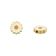 Kralen van Stainless steel Roestvrij staal (RVS) daisy Gold-white
