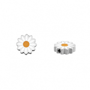 Kralen van Stainless steel Roestvrij staal (RVS) daisy Silver-white