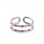 Ringen van Stainless steel Roestvrij staal (RVS) dots Silver-red