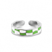Ringen van Stainless steel Roestvrij staal (RVS) chequered Silver
