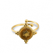 Ringen van Stainless steel Roestvrij staal (RVS) snowflake Gold-brown