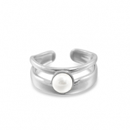 Ringen van Stainless steel Roestvrij staal (RVS) pearl Silver-white