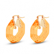 Musthave resin oorbellen hexagon Gold-transparent orange