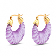 Musthave resin oorbellen oval Gold-transparent purple