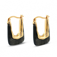 Musthave resin oorbellen rectangle Gold-transparent black