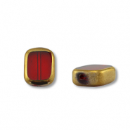 Glas kralen rectangle Red transparent-gold