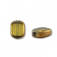 Glas kralen rectangle Yellow transparent-gold