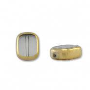 Glas kralen rectangle Grey transparent-gold