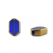 Glas kralen hexagon Blue transparent-gold