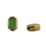 Glas kralen hexagon Green transparent-gold