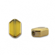 Glas kralen hexagon Yellow transparent-gold