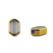 Glas kralen hexagon Grey transparent-gold