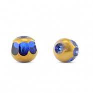 Glas kralen round Blue transparent-gold