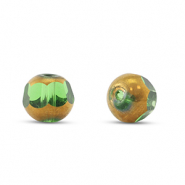 Glas kralen round Green transparent-gold