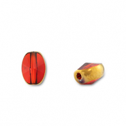 Glas kralen oval Red transparent-gold