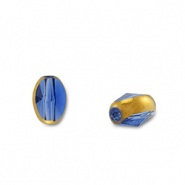 Glas kralen oval Blue transparent-gold