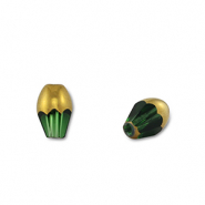 Glas kralen oval Green transparent-gold