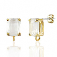 Crystal Glass oorbellen / oorstekers met oogje rectangle Crystal-gold