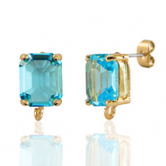 Crystal Glass oorbellen / oorstekers met oogje rectangle Blue-gold