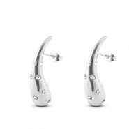 Oorbellen van Stainless steel Roestvrij staal (RVS) oorstekers drop with rhinestones Silver