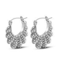 Oorbellen van Stainless steel Roestvrij staal (RVS) oorstekers fan  with imitation pearls Silver