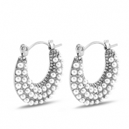 Oorbellen van Stainless steel Roestvrij staal (RVS) oorstekers  with imitation pearls Silver