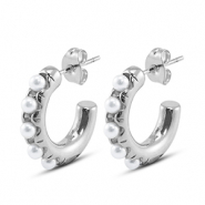 Oorbellen van Stainless steel Roestvrij staal (RVS) oorstekers  with imitation pearls Silver