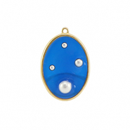 Hangers van Resin oval with pearls Gold-blue-white