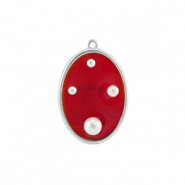Hangers van Resin oval with pearls Silver-red-white