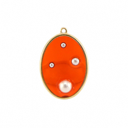 Hangers van Resin oval with pearls Gold-orange-white