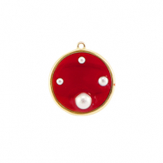 Hangers van Resin round with pearls Gold-red-white
