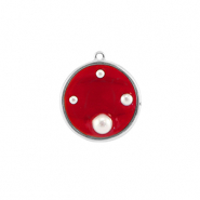 Hangers van Resin round with pearls Silver-red-white