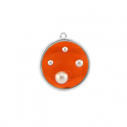 Hangers van Resin round with pearls Silver-orange-white