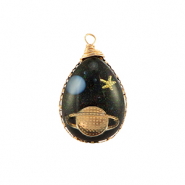 Hangers van Resin oval galaxy Gold-blue-glitter