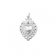 Brass TQ metaal bedels heart with lotus Silver