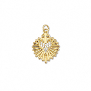 Brass TQ metaal bedels heart with cross Gold