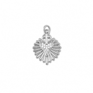 Brass TQ metaal bedels heart with cross Silver