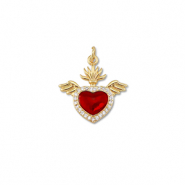 Brass TQ metaal bedels heart with wings Gold-red