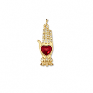Brass TQ metaal bedels hand with heart Gold-red