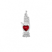 Brass TQ metaal bedels hand with heart Silver-red