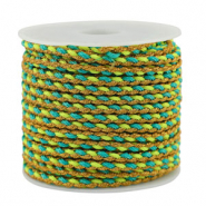 Trendy koord gevlochten 3mm Turquoise-green-gold