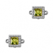 Tussenstukken van Stainless steel Roestvrij staal (RVS) zirkonia square Silver-lime green