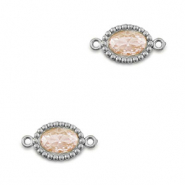 Tussenstukken van Stainless steel Roestvrij staal (RVS) zirkonia oval Silver-light orange