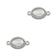 Tussenstukken van Stainless steel Roestvrij staal (RVS) zirkonia oval Silver-transparent