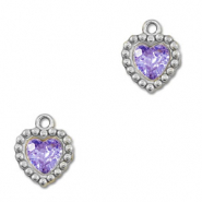 Bedels van Stainless steel Roestvrij staal (RVS) zirkonia heart Silver-purple