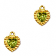 Bedels van Stainless steel Roestvrij staal (RVS) zirkonia heart Gold-lime green