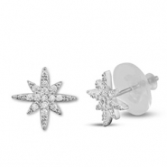 TQ metaal brass oorbellen / oorstekers zirkonia star Silver