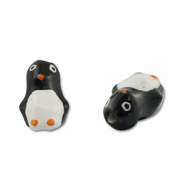 Handgeschilderde glaskralen penguin Black-white