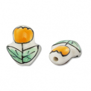 Handgeschilderde glaskralen tulip White-orange-green