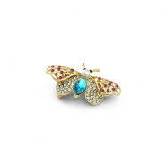 Broches butterfly with pearl Gold-blue-pink